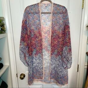VICTORIA’S Secret Floral Blue & Pink Long open Robe Kimono M/L